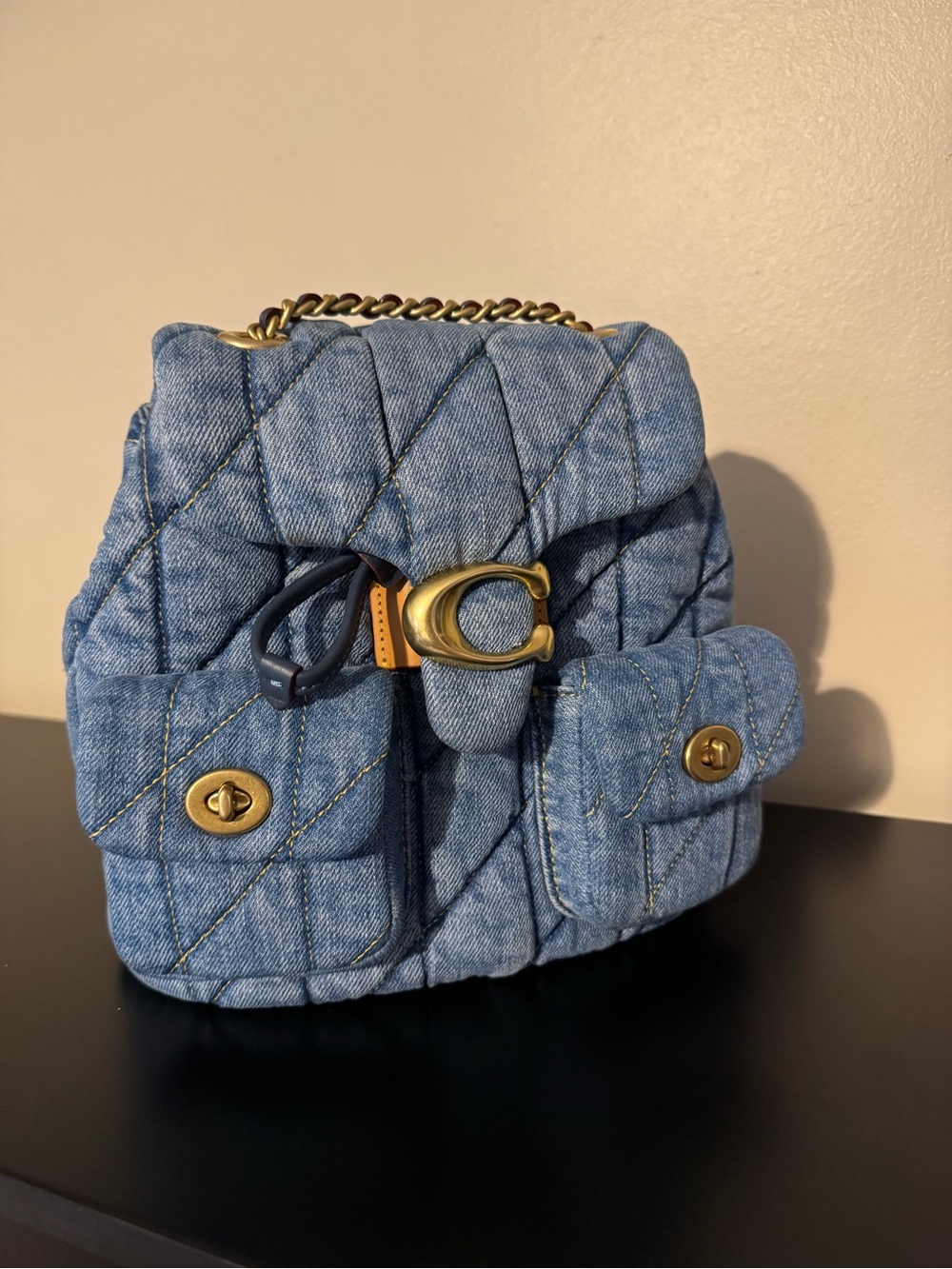 Coach Quilted Denim Mini Backpack in Blue with Brass Hardware